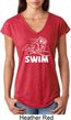 Ladies White Penguin Power Swim Tri Blend V-neck