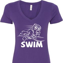 Ladies White Penguin Power Swim V-neck Shirt