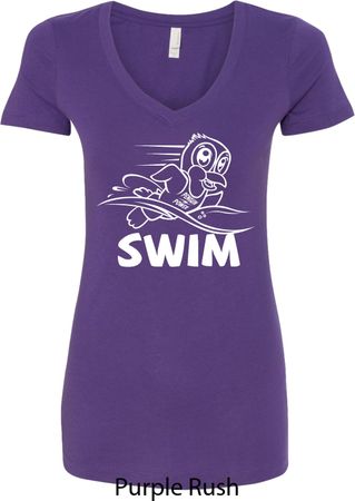 Ladies White Penguin Power Swim V-neck Shirt