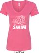 Ladies White Penguin Power Swim V-neck Shirt