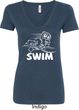 Ladies White Penguin Power Swim V-neck Shirt