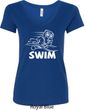 Ladies White Penguin Power Swim V-neck Shirt
