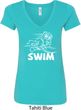 Ladies White Penguin Power Swim V-neck Shirt