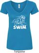 Ladies White Penguin Power Swim V-neck Shirt
