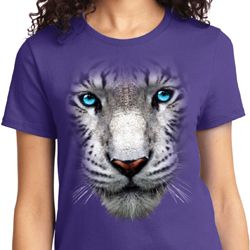 Ladies White Tiger Shirt Big White Tiger Face Tee T-Shirt