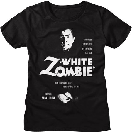 Ladies WHITE ZOMBIE Bela Lugosi Horror Movie 1932 T-shirt - Black