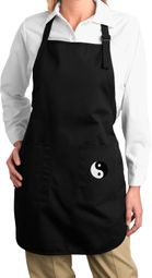 Ladies Yin Yang Patch Bottom Print Full Length Apron with Pockets Ladies Yin Yang Patch Bottom Print Full Length Apron with Pockets