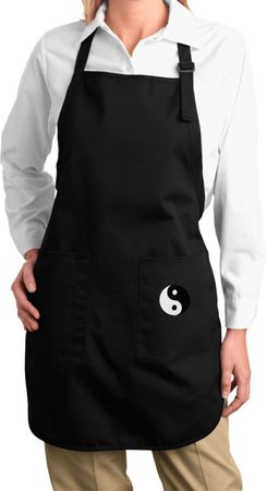 Ladies Yin Yang Patch Bottom Print Full Length Apron with Pockets
