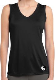 Ladies Yin Yang Patch Bottom Print Sleeveless Moisture Wicking Tee Ladies Yin Yang Patch Bottom Print Sleeveless Moisture Wicking Tee