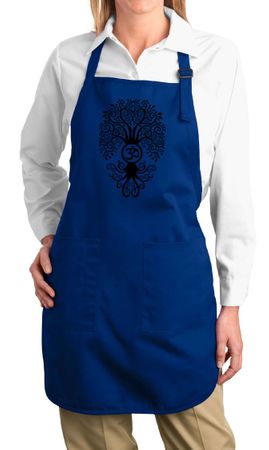 Ladies Yoga Apron Black Bodhi Tree Full Length Apron with Pockets