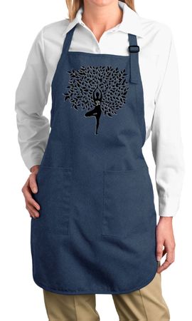 Ladies Yoga Apron Black Tree Pose Full Length Apron with Pockets