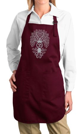 Ladies Yoga Apron Grey Bodhi Tree Full Length Apron with Pockets