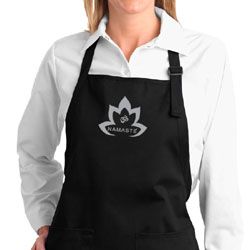 Ladies Yoga Apron Grey Namaste Lotus Full Length Apron with Pockets