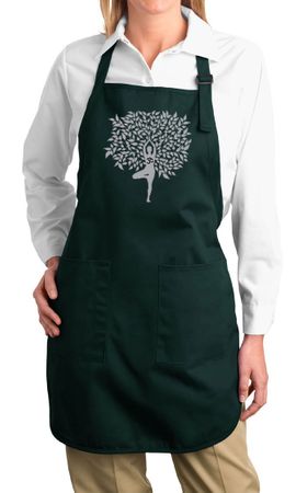 Ladies Yoga Apron Grey Tree Pose Full Length Apron with Pockets