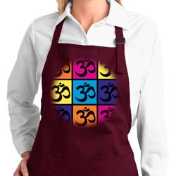 Ladies Yoga Apron Pop Art Om Full Length Apron with Pockets