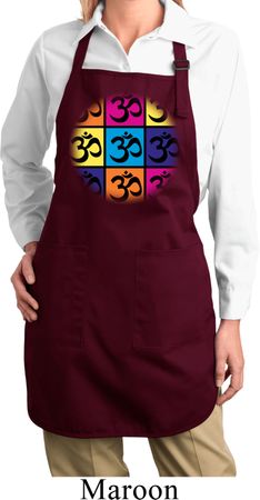 Ladies Yoga Apron Pop Art Om Full Length Apron with Pockets
