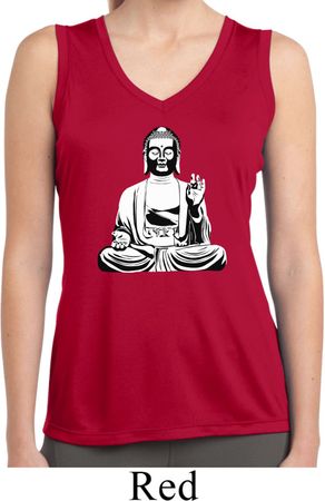 Ladies Yoga At Peace Buddha Dry Wicking Sleeveless Shirt