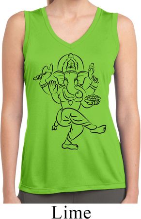 Ladies Yoga Black Sketch Ganesha Dry Wicking Sleeveless Shirt
