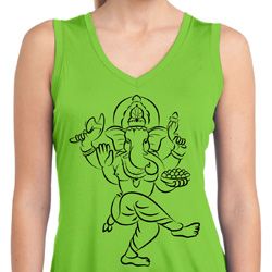 Ladies Yoga Black Sketch Ganesha Dry Wicking Sleeveless Shirt