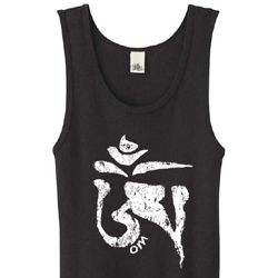 Ladies Yoga Tanktop White Tibetan Om Black Organic Tank Top