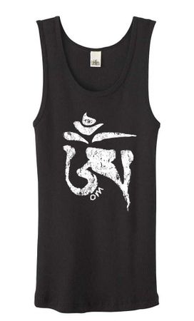 Ladies Yoga Tanktop White Tibetan Om Black Organic Tank Top
