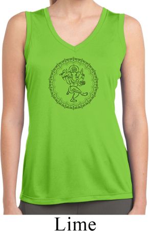 Ladies Yoga Circle Ganesha Black Print Dry Wicking Sleeveless Shirt