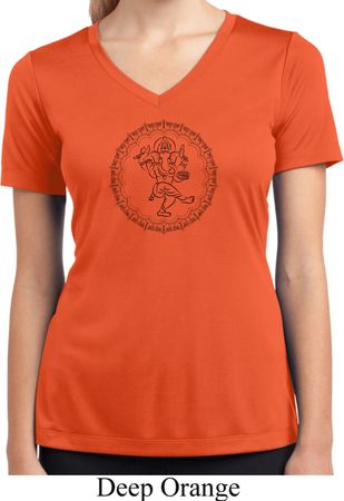 Ladies Yoga Circle Ganesha Black Print Moisture Wicking V-neck