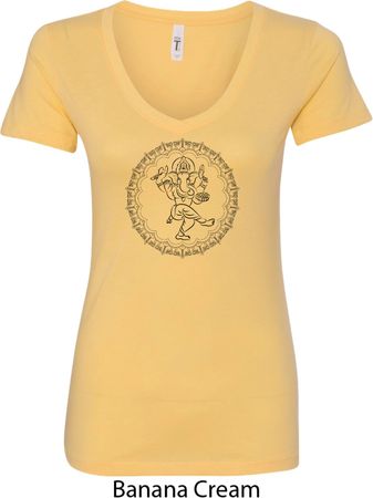 Ladies Yoga Circle Ganesha Black Print V-neck Shirt
