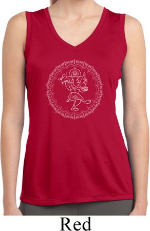Ladies Yoga Circle Ganesha White Print Dry Wicking Sleeveless Shirt