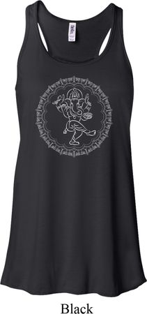 Ladies Yoga Circle Ganesha White Print Flowy Racerback