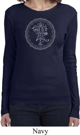 Ladies Yoga Circle Ganesha White Print Long Sleeve