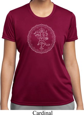 Ladies Yoga Circle Ganesha White Print Moisture Wicking Shirt