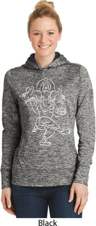 Ladies Yoga Hoodie Sketch Ganesha White Print Dry Wicking Hoody