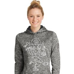 Ladies Yoga Hoodie Sketch Ganesha White Print Dry Wicking Hoody