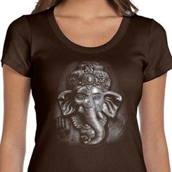 Ladies Yoga Shirt 3D Ganesha Darks Scoop Neck Tee T-Shirt