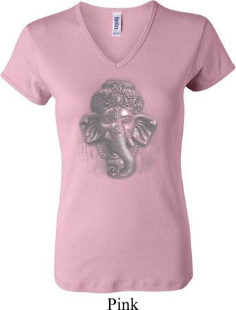 Ladies Yoga Shirt 3D Ganesha Lights V-neck Tee T-Shirt