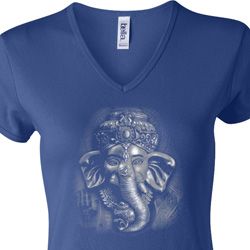 Ladies Yoga Shirt 3D Ganesha Darks V-neck Tee T-Shirt