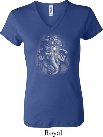 Ladies Yoga Shirt 3D Ganesha Darks V-neck Tee T-Shirt