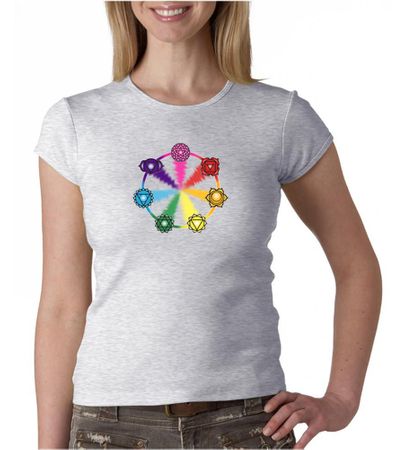 Ladies Yoga Shirt 7 Chakra Circle Crewneck Tee T-Shirt