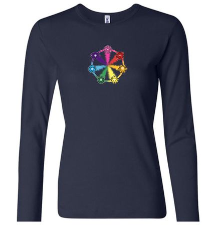 Ladies Yoga Shirt 7 Chakra Circle Long Sleeve Tee T-Shirt