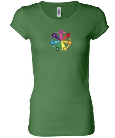 Ladies Yoga Shirt 7 Chakra Circle Longer Length Tee T-Shirt