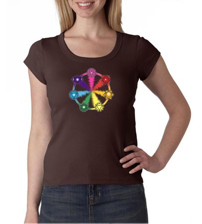 Ladies Yoga Shirt 7 Chakra Circle Scoop Neck Tee T-Shirt