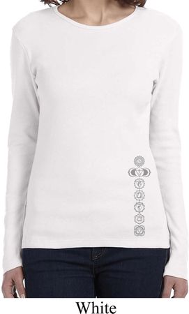 Ladies Yoga Shirt 7 Chakras Bottom Print Long Sleeve Tee T-Shirt
