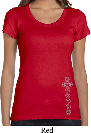 Ladies Yoga Shirt 7 Chakras Bottom Print Scoop Neck Tee T-Shirt