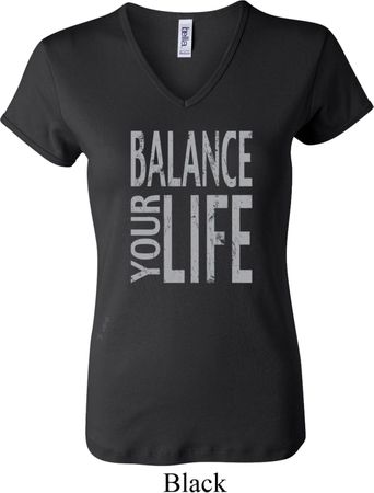 Ladies Yoga Shirt Balance Your Life V-neck Tee T-Shirt