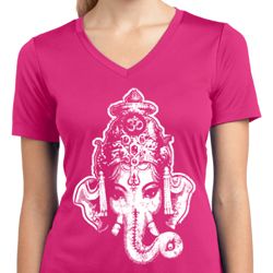 Ladies Yoga Shirt BIG Ganesha Head Moisture Wicking V-neck Tee T-Shirt