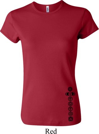 Ladies Yoga Shirt Black 7 Chakras Bottom Print Crewneck Tee T-Shirt