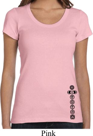 Ladies Yoga Shirt Black 7 Chakras Bottom Print Scoop Neck Tee T-Shirt