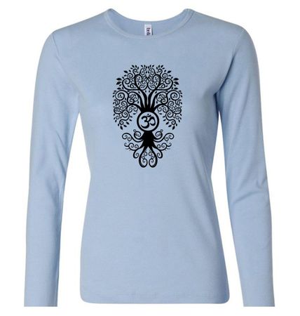 Ladies Yoga Shirt Black Bodhi Tree Long Sleeve Tee T-Shirt