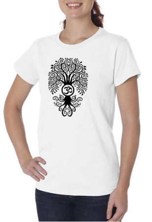 Ladies Yoga Shirt Black Bodhi Tree Organic Tee T-Shirt